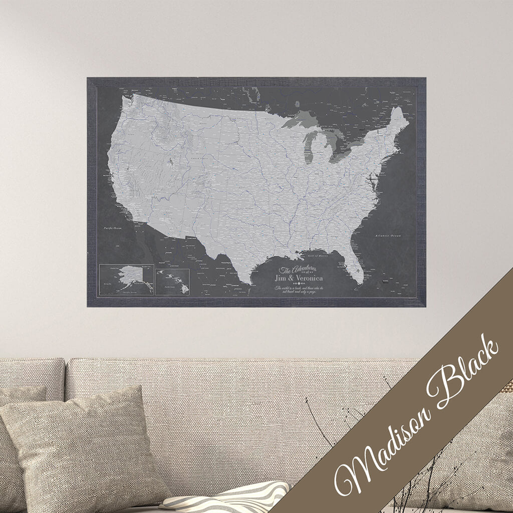 Canvas Stormy Dreams USA Wall Map in Premium Madison Black Frame