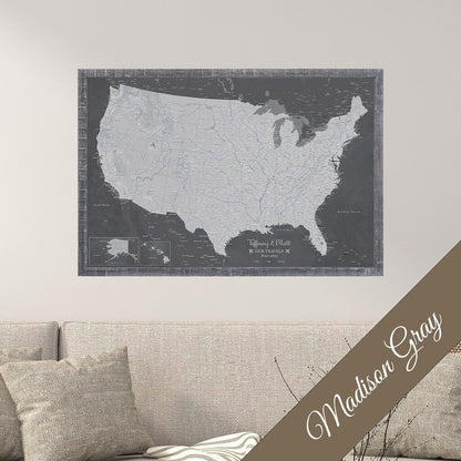 Canvas Stormy Dreams USA Wall Map in Premium Madison Gray Frame