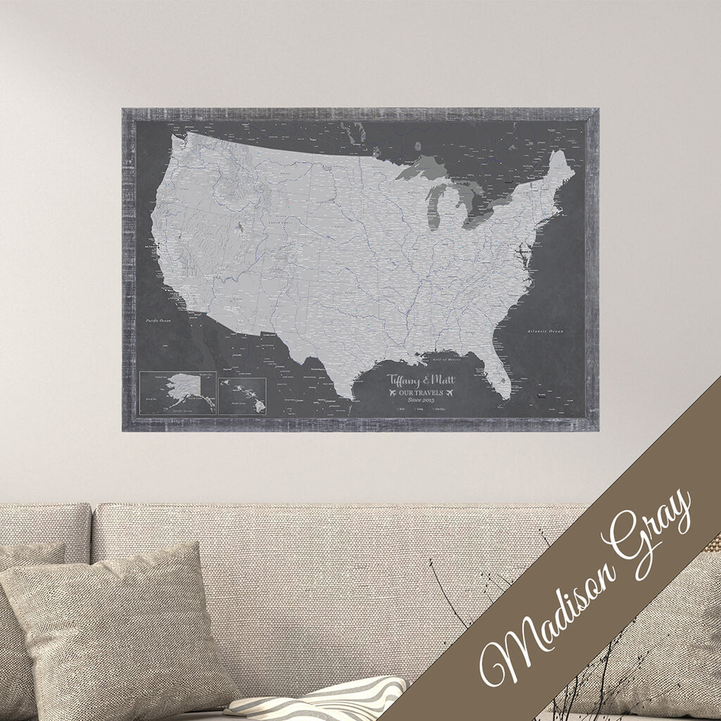 Canvas Stormy Dreams USA Wall Map in Premium Madison Gray Frame