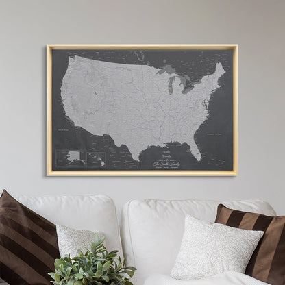 Natural Tan Float Frame - 24x36 Gallery Wrapped Canvas Stormy Dreams USA Map