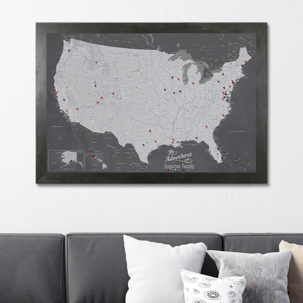 Canvas Stormy Dreams USA Wall Map with Pins Rustic Black Frame