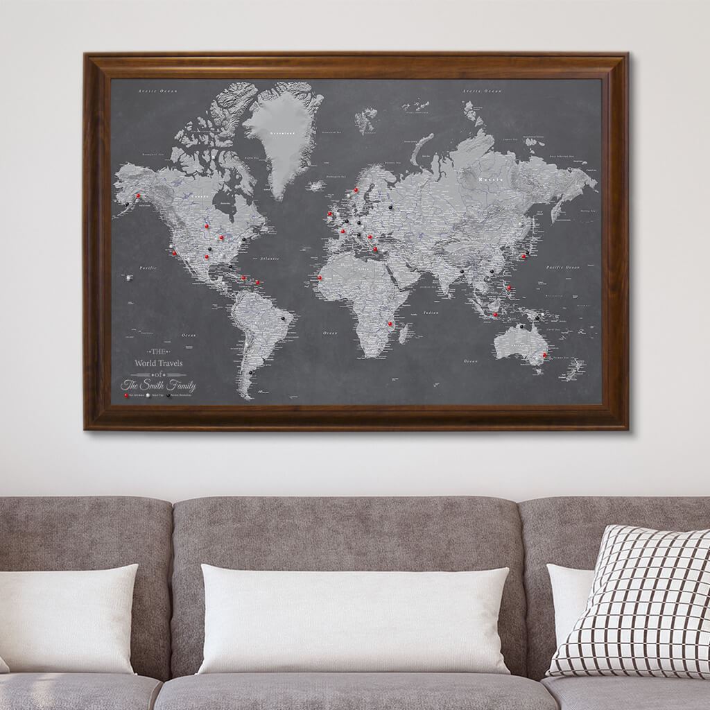 Canvas Stormy Dreams World Map in Brown Frame