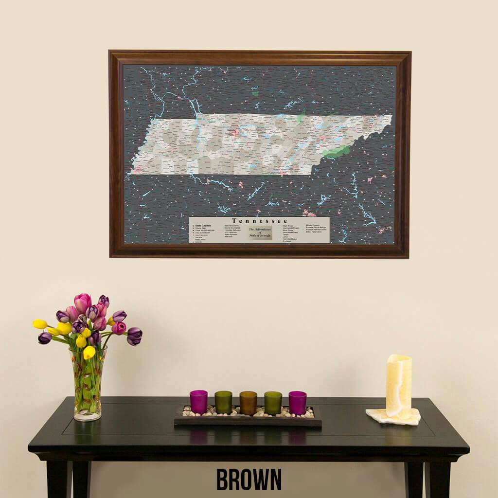 Earth Toned Tennessee Framed Pinboard Map Brown Frame