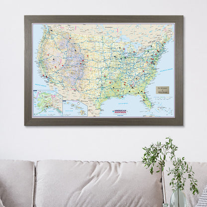 USA Interstate Highway Map in Barnwood Gray Frame