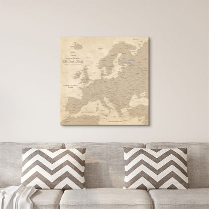 Gallery Wrapped - Vintage Europe Travel Map with Pins - Square Style