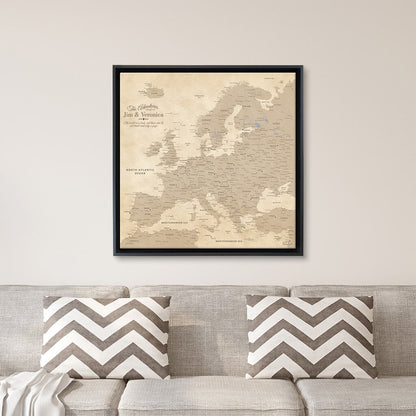 Gallery Wrapped - Vintage Europe Travel Map with Pins - Square Style
