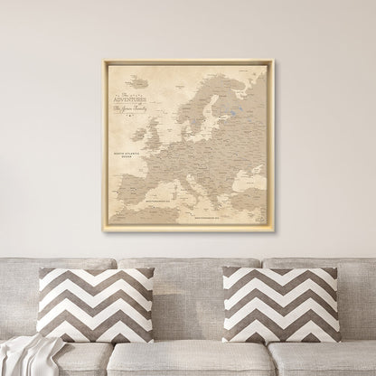 Gallery Wrapped - Vintage Europe Travel Map with Pins - Square Style