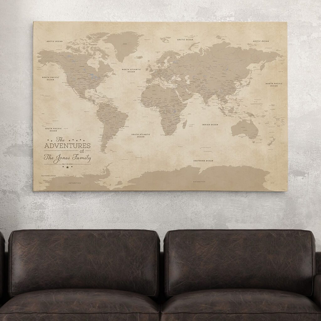 30x45 Gallery Wrapped Vintage World Map 