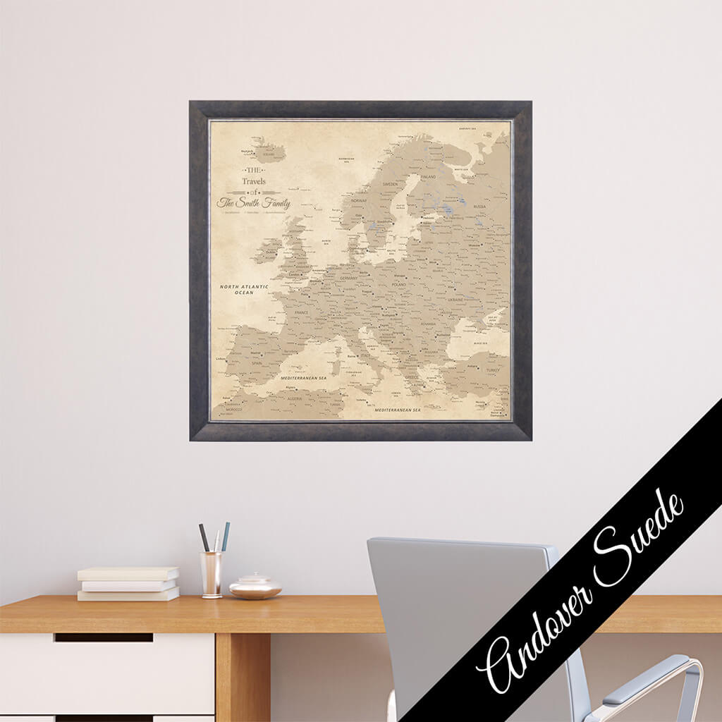 Canvas - Vintage Europe Travel Map with Pins - Square