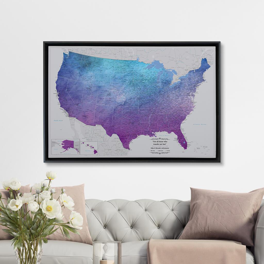Black Float Frame - 24x36 Gallery Wrapped Vibrant Violet Watercolor USA