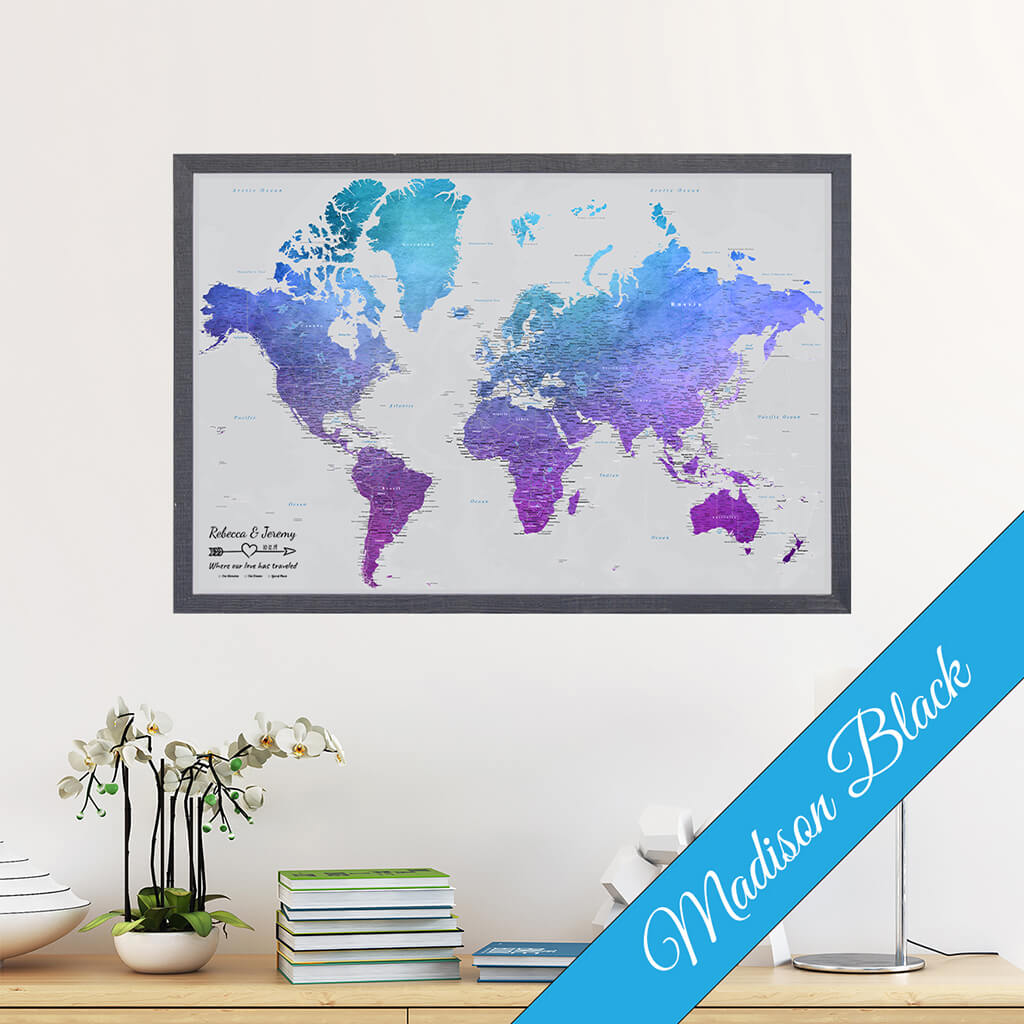 Canvas Vibrant Violet Watercolor World in Premium Madison Black Frame